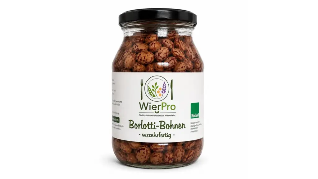 Borlotti Bohnen im Einmachglas - verzehrfertig - Produktion von WierPro - Proteinwerkestatt in Wiernsheim